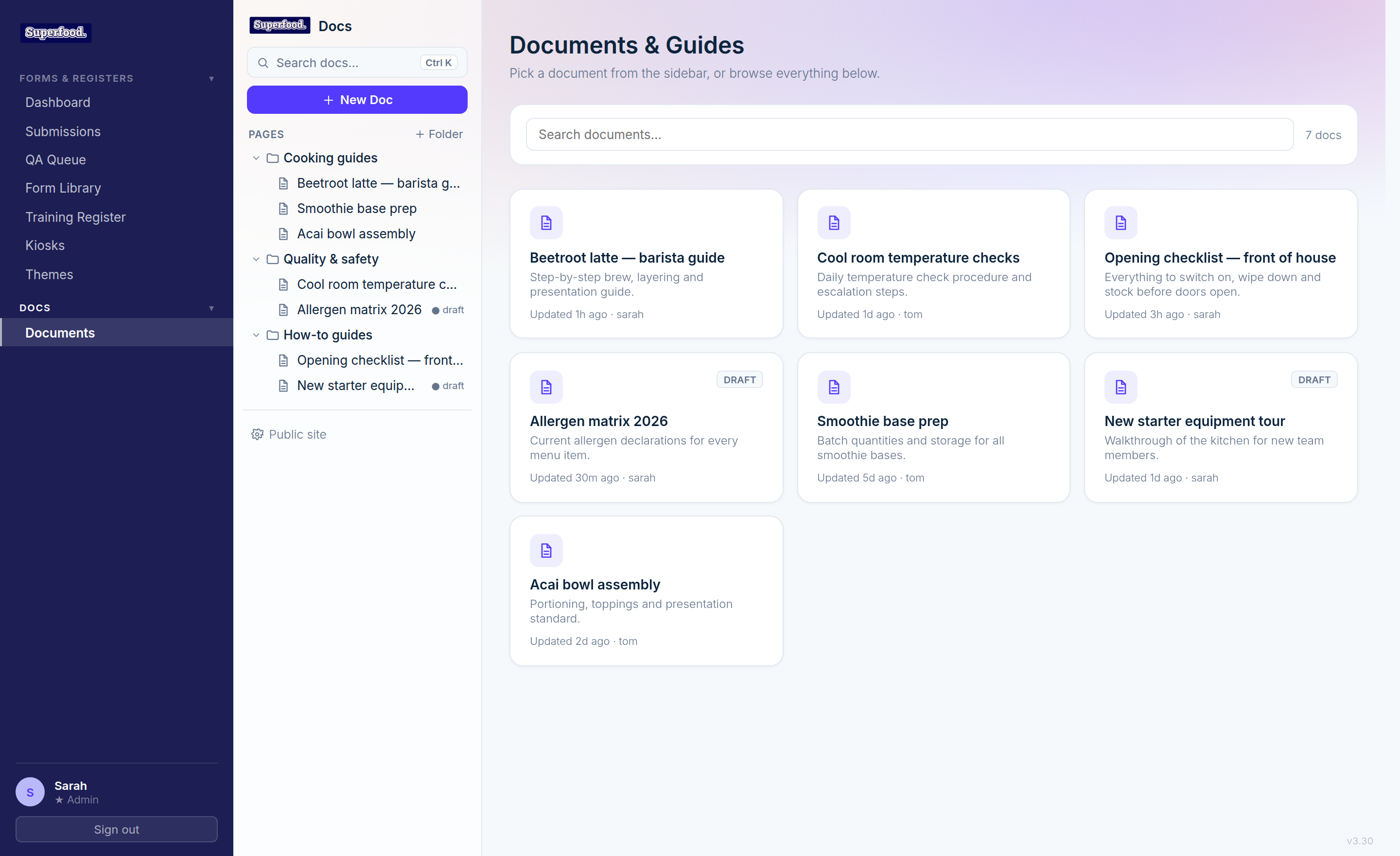 The Docs library with the folder sidebar and document cards