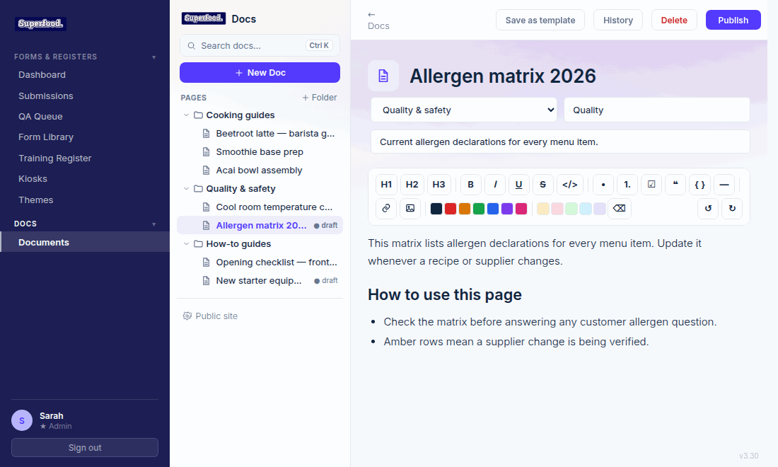 Demo: typing / to open the menu, filtering to Callout, inserting it and typing