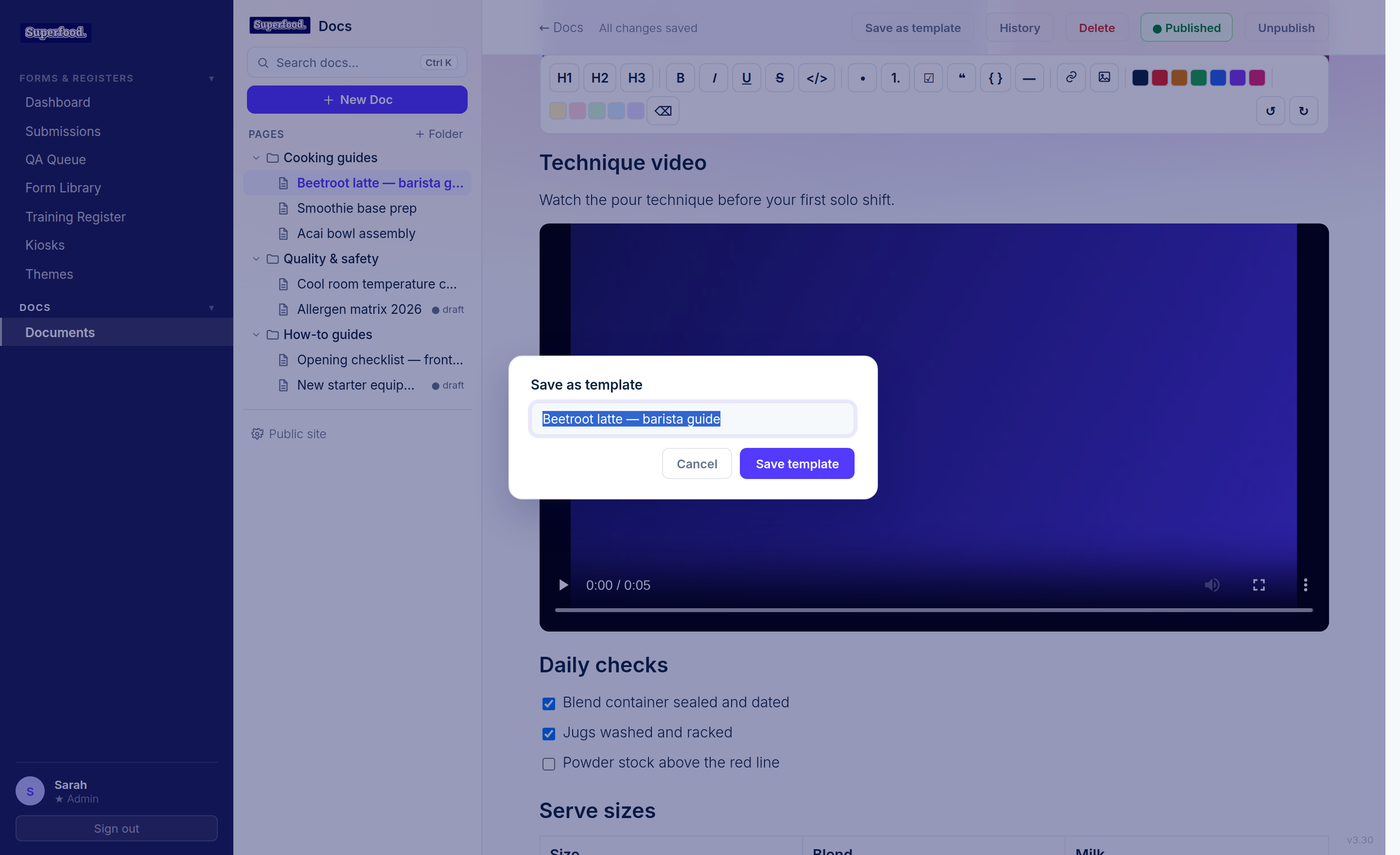 The Save as template dialog naming a new template