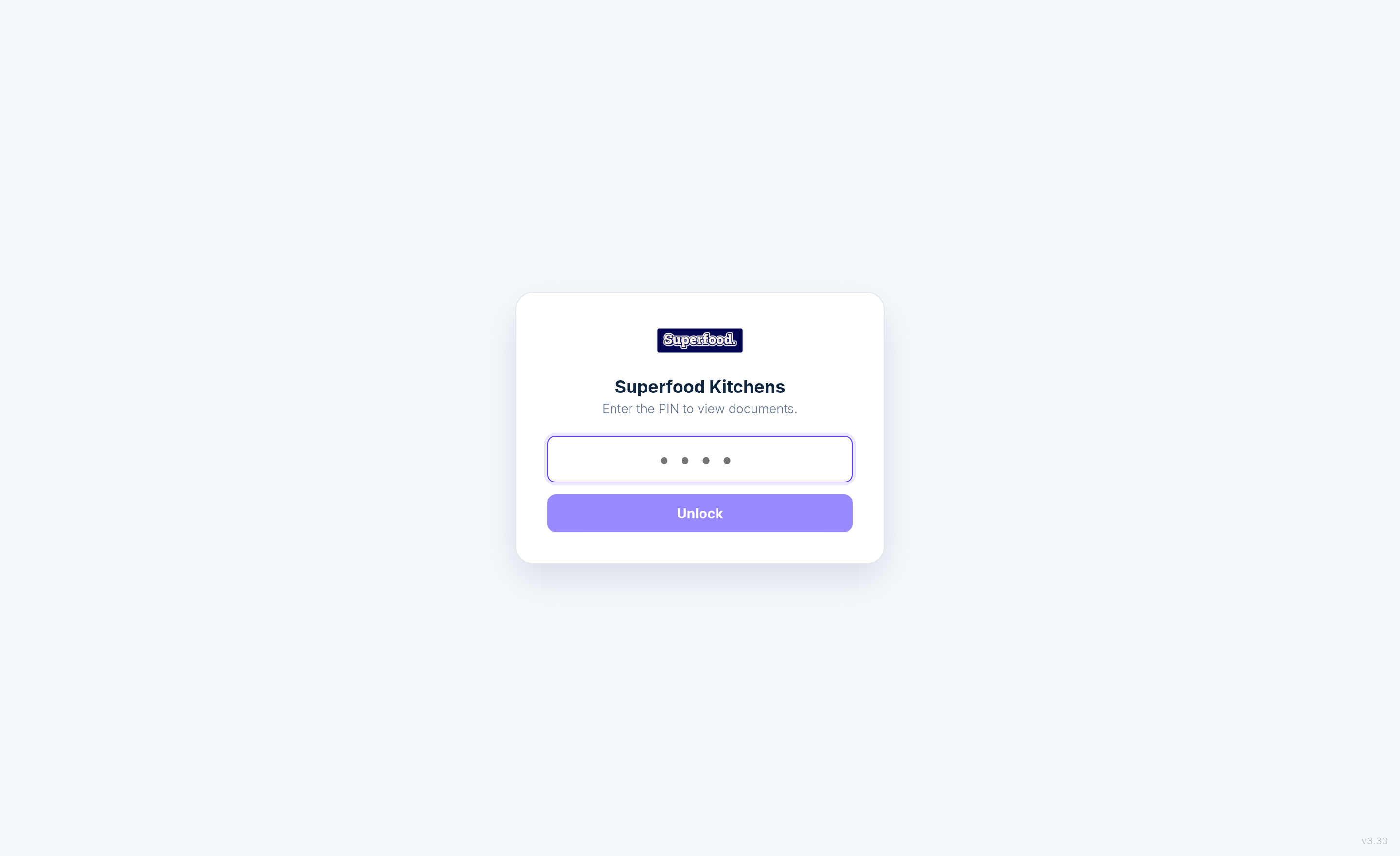 The public docs site PIN lock screen with company branding