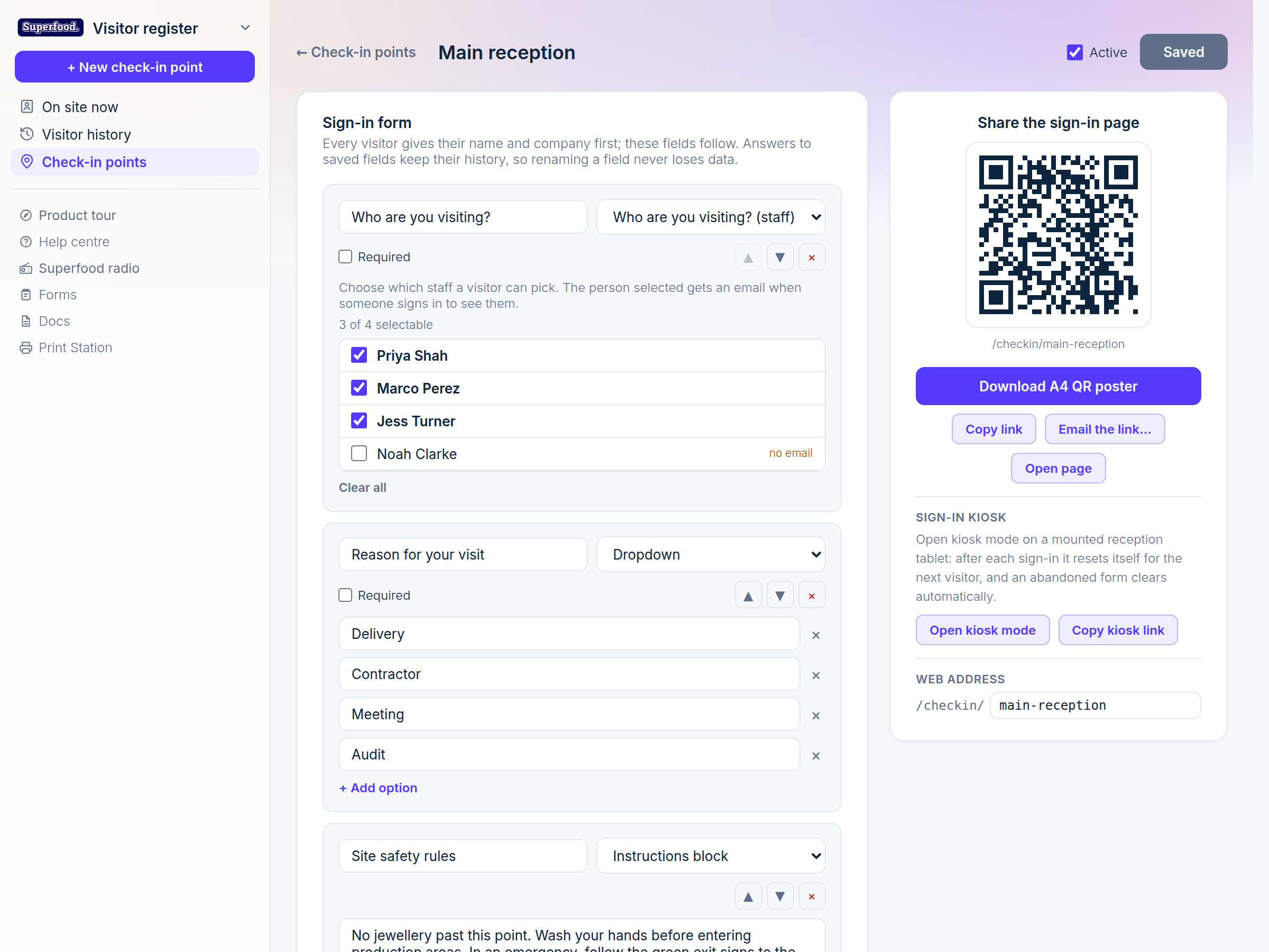 The check-in point designer